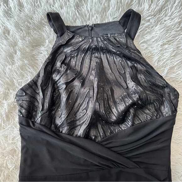 David Meister Black Sequin Bodice Cocktail Sheath Dress Size 6 (EUC) - Picture 11 of 16